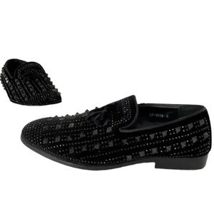 Royal Shoes Black Velour Studded Smoking Slip-on Loafers Men’s Size 8 Casual*